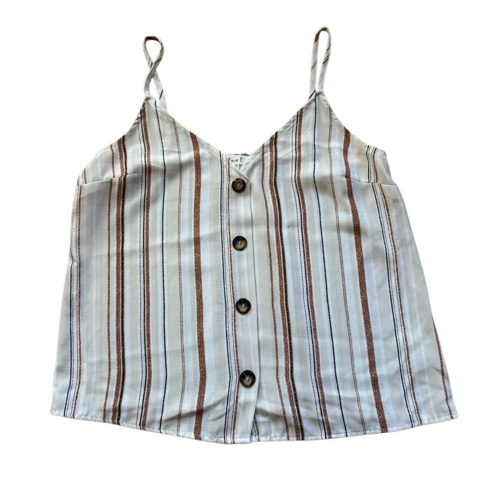 Love J Women's Neutral Multi Color Stripe Tank Top w/ Button Detail Size Medium